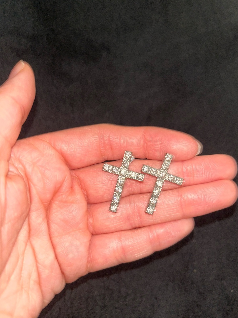 Sparkling Silver Crystal Cross Stud Earrings